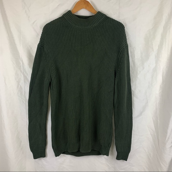 Mens Green Zara Ribbed Knit Sweater - Picture 1 of 7